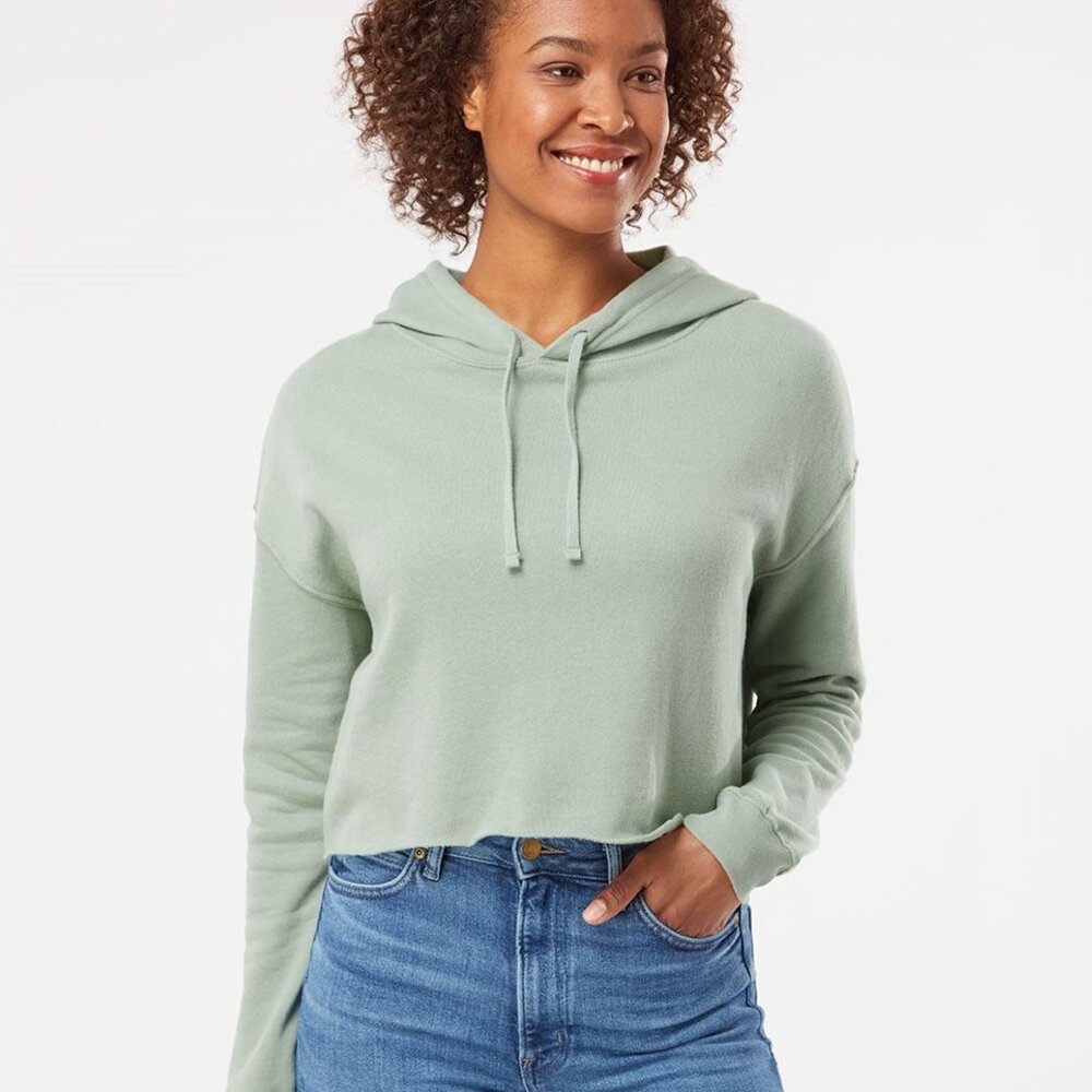 New XS Sage Women’s Lightweight Crop Hooded Sweatshirt - Independent Trading Co